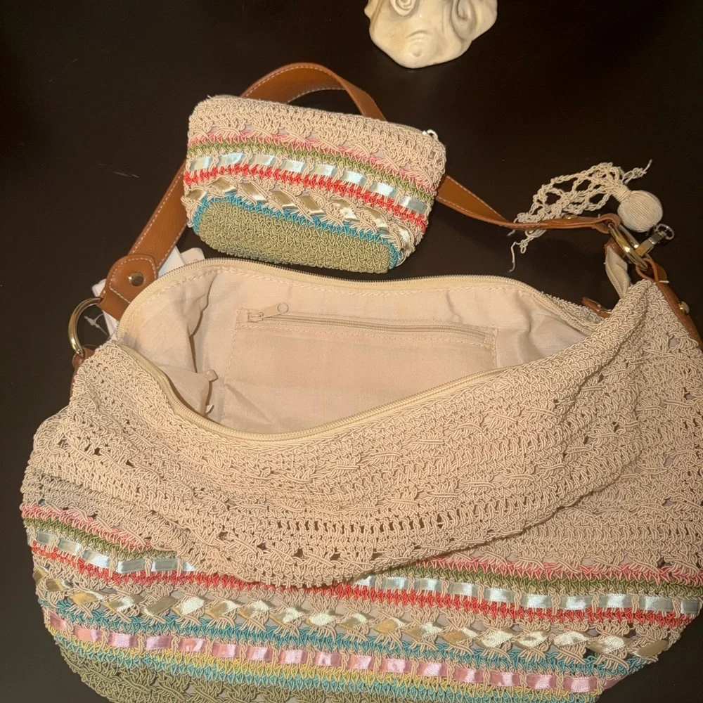 Rosetti Tan and Brown Crochet Shoulder Bag
